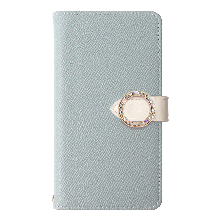 Étui portefeuille à fonction support avec ceinture, en cuir végan bicolore et pierre ronde (avec ceinture)