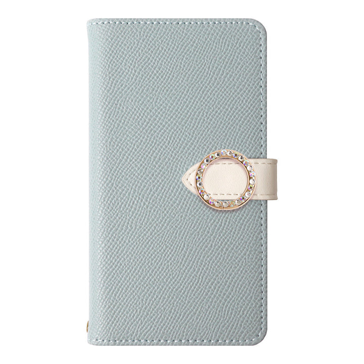 Étui portefeuille à fonction support avec ceinture, en cuir végan bicolore à pierre ronde (avec ceinture) pour la série Xperia