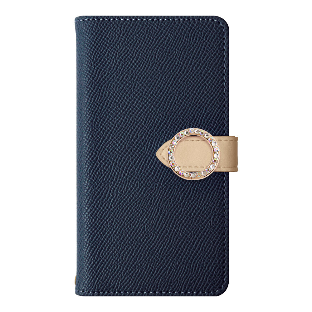 Étui portefeuille à fonction support avec ceinture, en cuir végan bicolore et pierre ronde (avec ceinture)