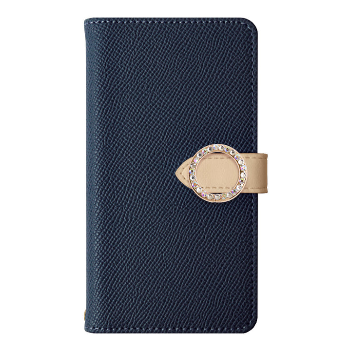 Étui portefeuille à fonction support avec ceinture, en cuir végan bicolore et pierre ronde (avec ceinture)