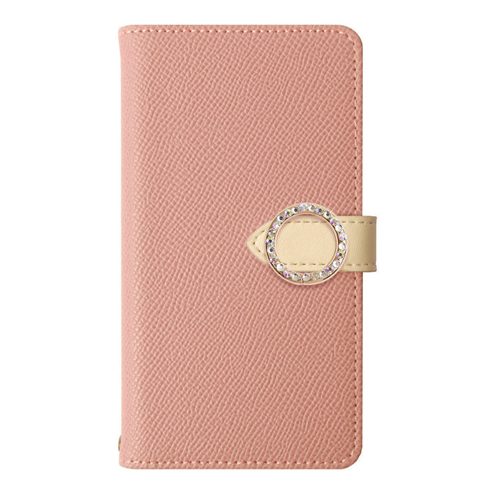 Étui portefeuille à fonction support avec ceinture, en cuir végan bicolore à pierre ronde (avec ceinture) pour la série Xperia