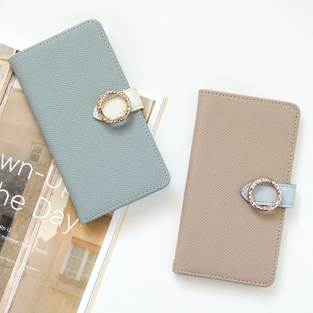 Vegan leather belt bicolor round stone stand function notebook-type case (with belt) AQUOS series