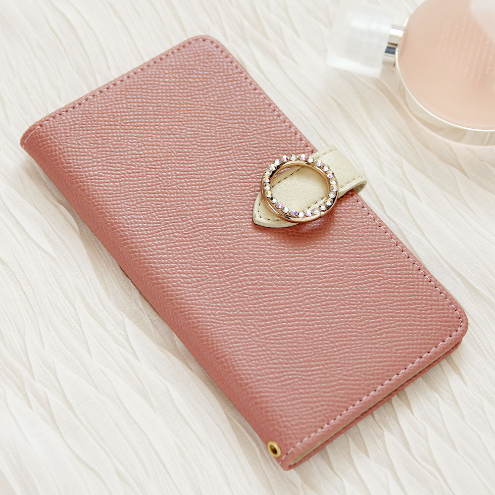 Vegan leather belt bicolor round stone stand function notebook-type case (with belt) AQUOS series