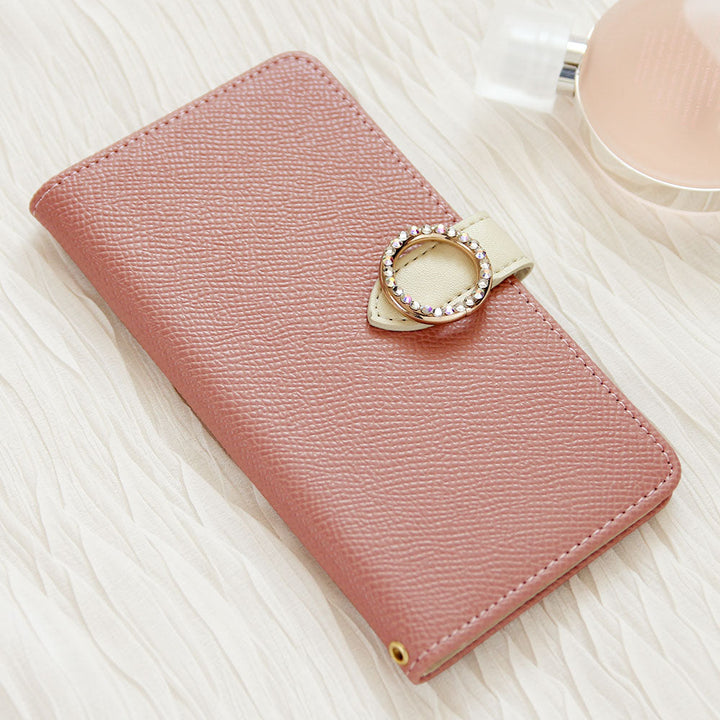 Vegan leather belt bicolor round stone stand function notebook-type case (with belt) AQUOS series