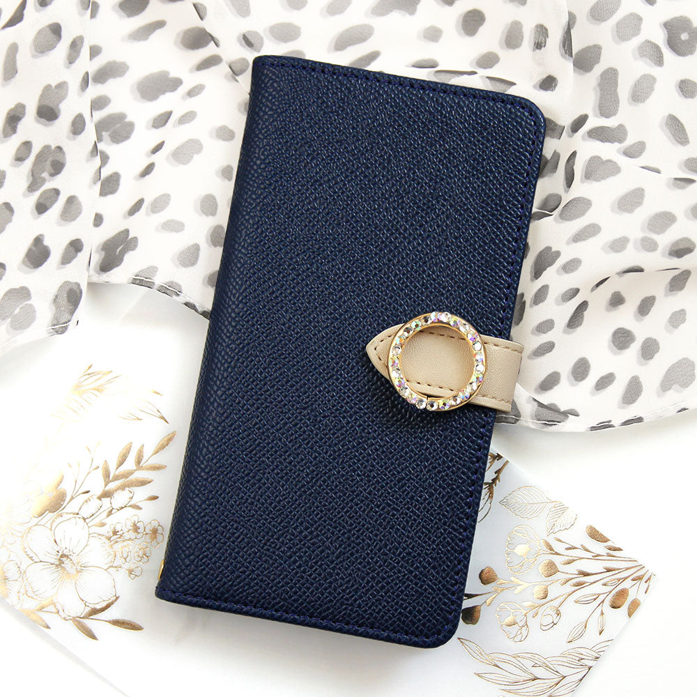Vegan leather belt bicolor round stone stand function notebook-type case (with belt) AQUOS series