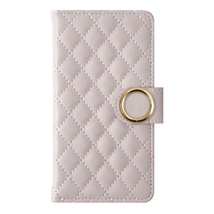 キルティング ミラー付き ゴールドリング 手帳型ケース（ベルトあり） iPhoneシリーズ