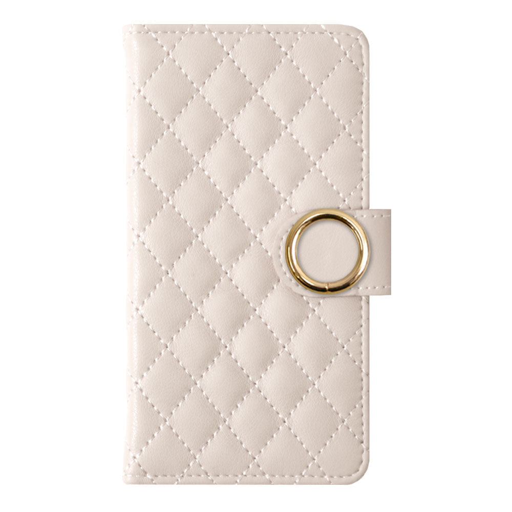 キルティング ミラー付き ゴールドリング 手帳型ケース（ベルトあり） iPhoneシリーズ