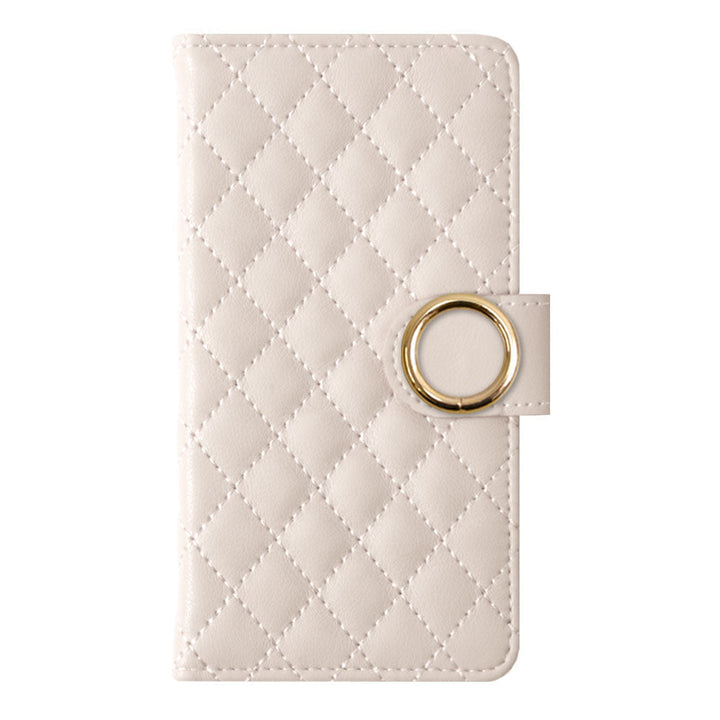 キルティング ミラー付き ゴールドリング 手帳型ケース（ベルトあり） iPhoneシリーズ