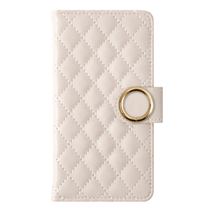 キルティング ミラー付き ゴールドリング 手帳型ケース（ベルトあり） Galaxyシリーズ