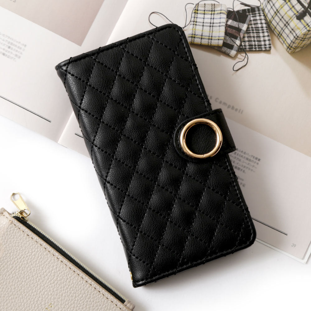 Étui portefeuille avec anneau doré matelassé et miroir (avec ceinture) pour la série Google Pixel