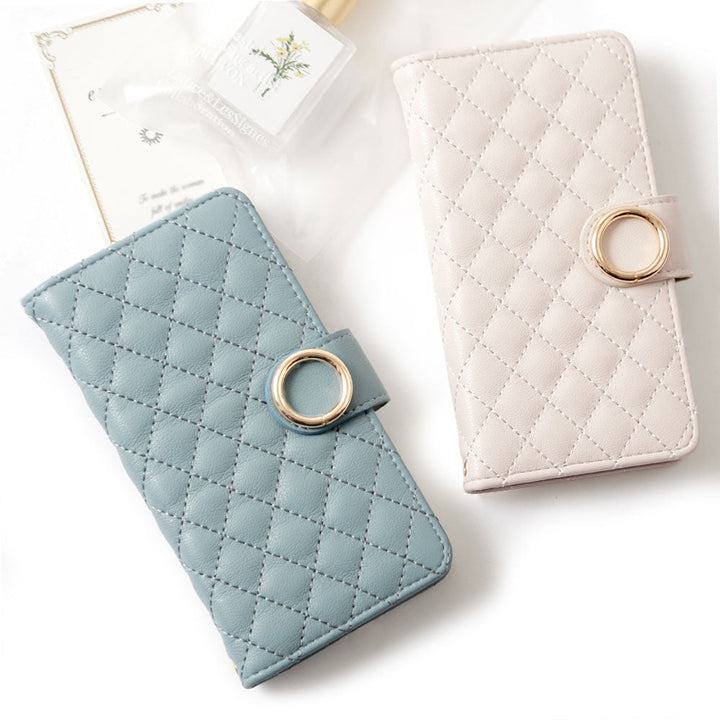 キルティング ミラー付き ゴールドリング 手帳型ケース（ベルトあり） AQUOSシリーズ