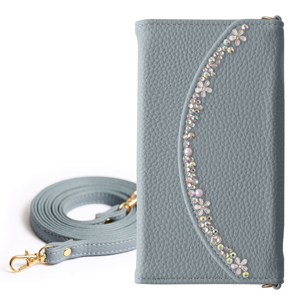 Étui portefeuille pliable en trois parties en cuir végan couleur fumée avec sangle à motif floral pour la série Google Pixel