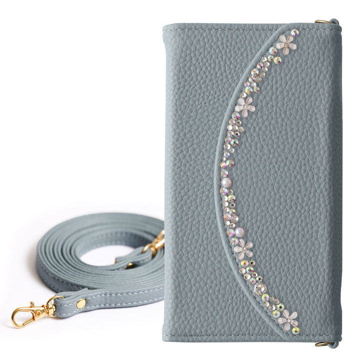 Étui portefeuille pliable en trois parties en cuir végan couleur fumée avec sangle à motif floral pour la série Google Pixel