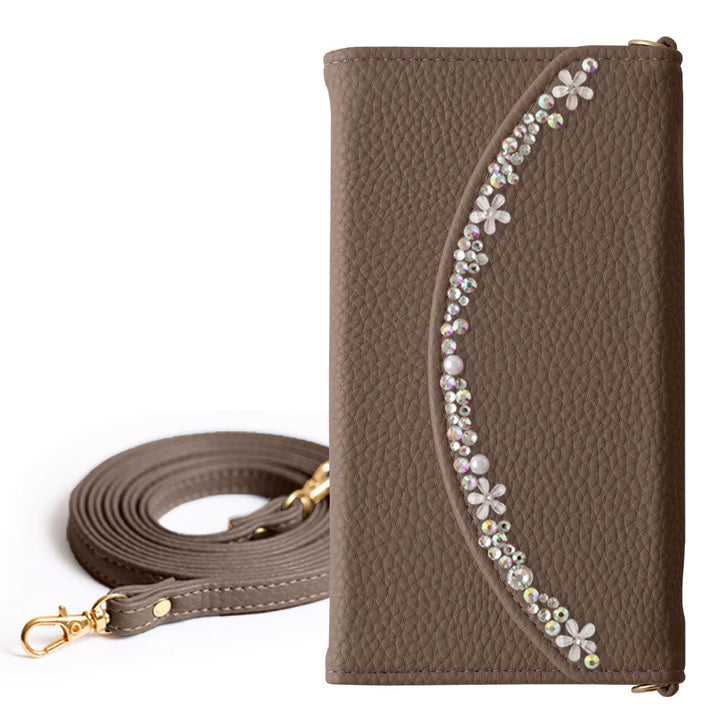 Étui portefeuille pliable en trois parties en cuir végan couleur fumée avec sangle à motif floral pour la série Google Pixel