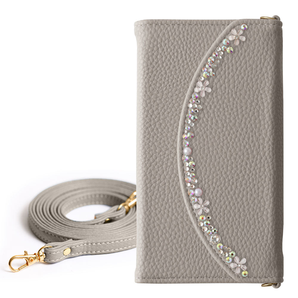 Étui portefeuille pliable en trois parties en cuir végan couleur fumée avec sangle à motif floral pour la série Google Pixel