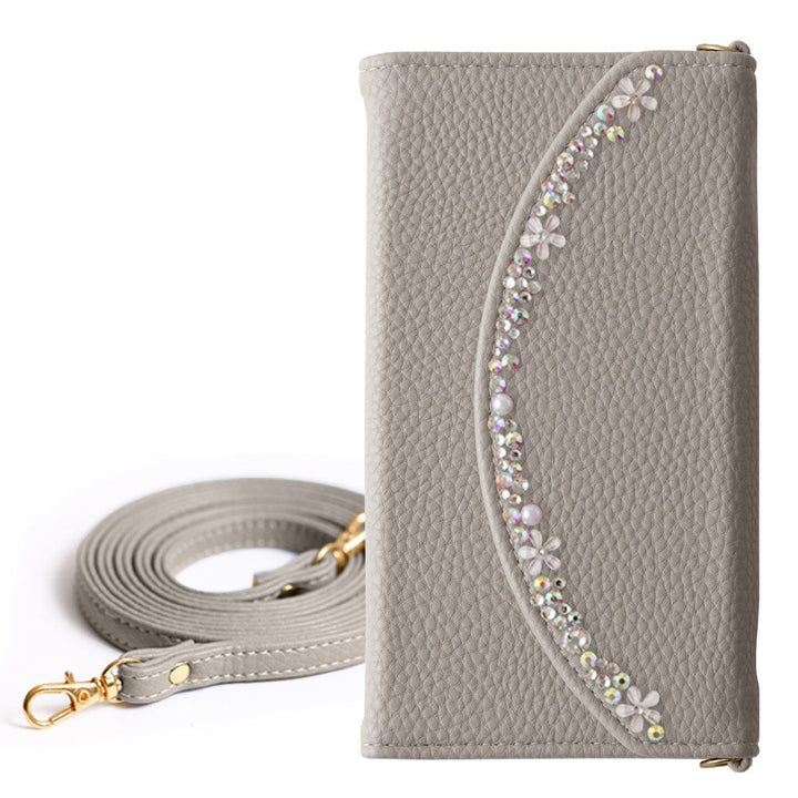 Étui portefeuille pliable en trois parties en cuir végan couleur fumée avec sangle à motif floral pour la série Google Pixel