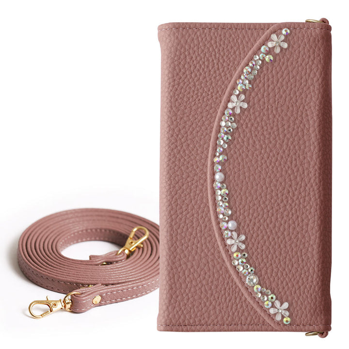 Étui portefeuille pliable en trois parties en cuir végan couleur fumée avec sangle à motif floral pour la série Google Pixel