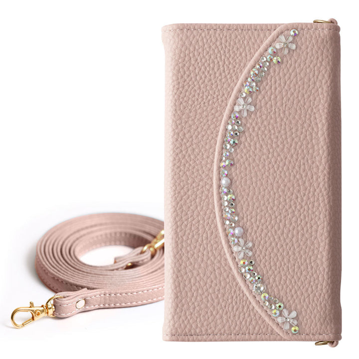 Étui portefeuille pliable en trois parties en cuir végan couleur fumée avec sangle à motif floral pour la série Google Pixel