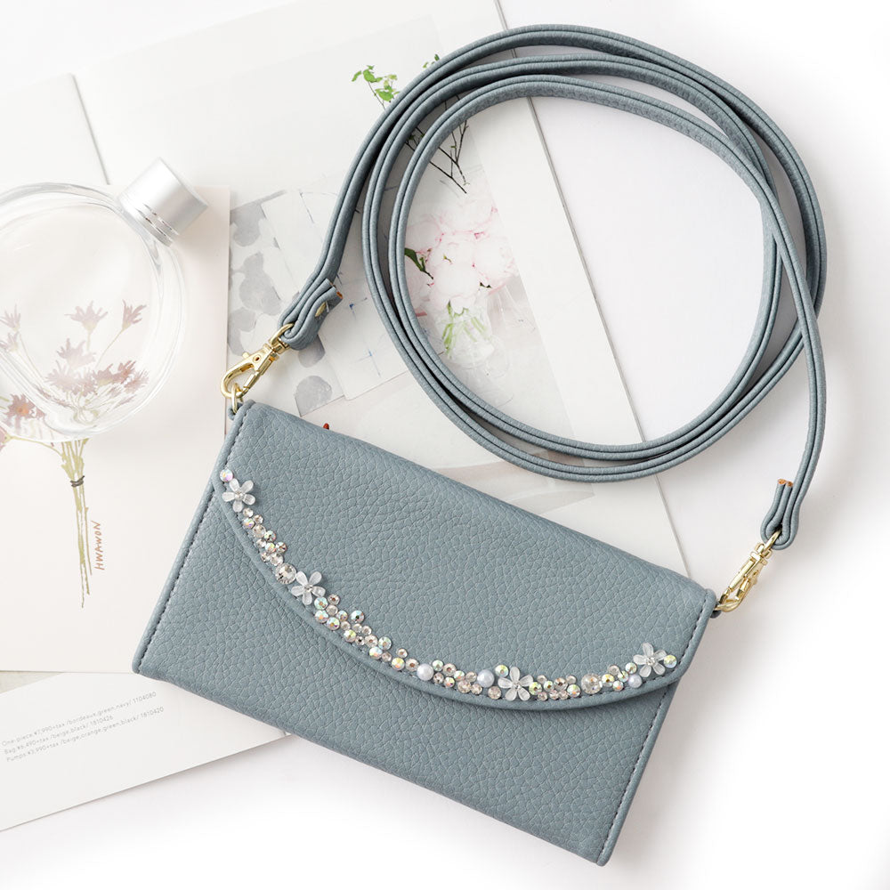 Étui portefeuille pliable en trois parties en cuir végan couleur fumée avec sangle à motif floral pour la série Google Pixel