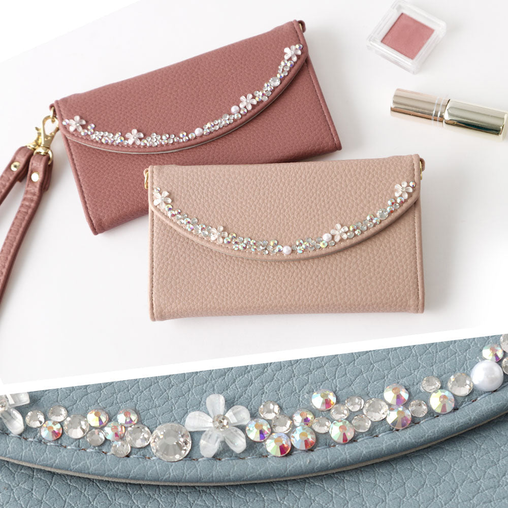 Étui portefeuille pliable en trois parties en cuir végan couleur fumée avec sangle à motif floral pour la série Google Pixel