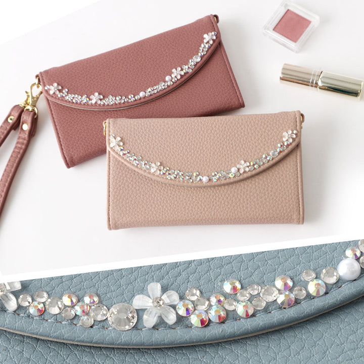 Étui portefeuille pliable en trois parties en cuir végan couleur fumée avec sangle à motif floral pour la série Google Pixel