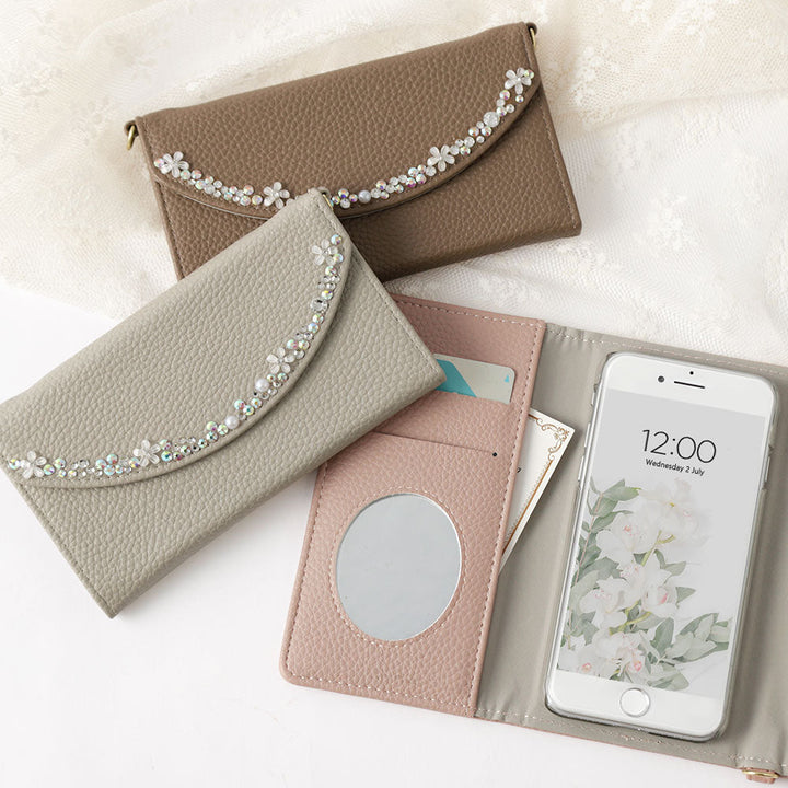 Étui portefeuille pliable en trois parties en cuir végan couleur fumée avec sangle à motif floral pour la série Google Pixel