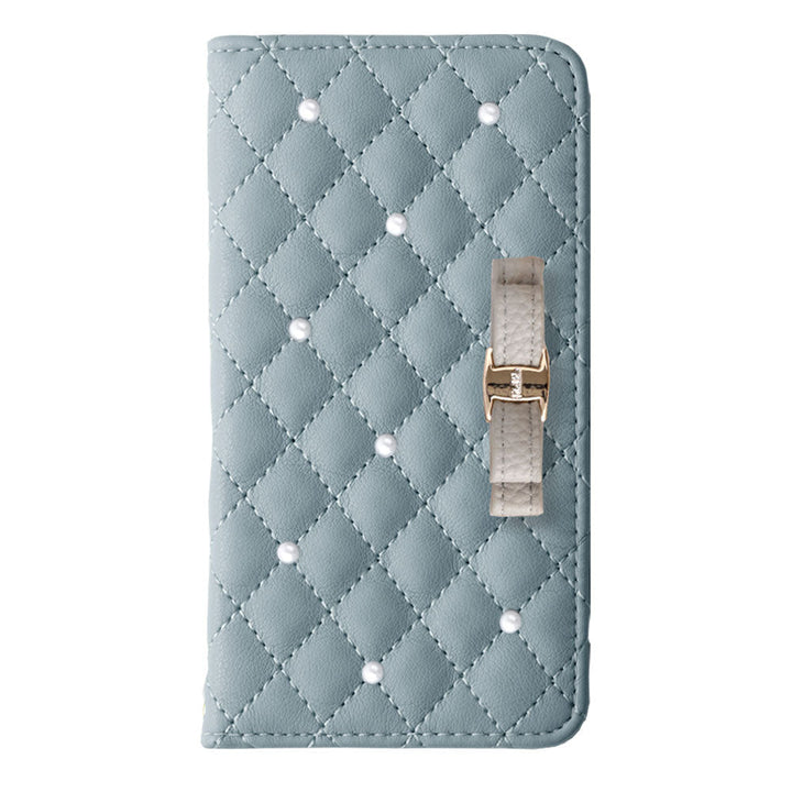 キルティング ミラー付き リボン パール 手帳型ケース Google Pixelシリーズ