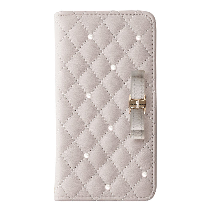 キルティング ミラー付き リボン パール 手帳型ケース AQUOSシリーズ