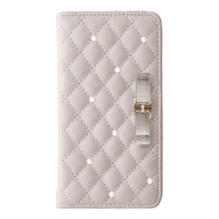 キルティング ミラー付き リボン パール 手帳型ケース Google Pixelシリーズ
