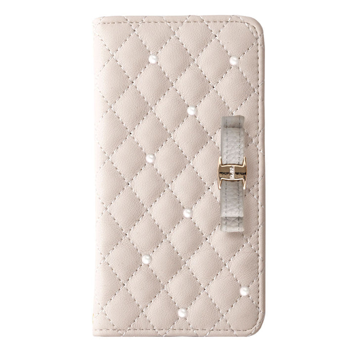 キルティング ミラー付き リボン パール 手帳型ケース Google Pixelシリーズ