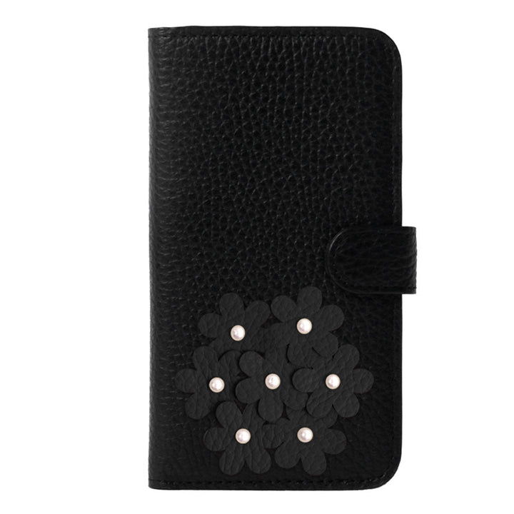 本革 32色 イタリアンシュリンクレザー あじさいモチーフ フラワーデコ手帳型ケース（ベルトあり） Galaxyシリーズ