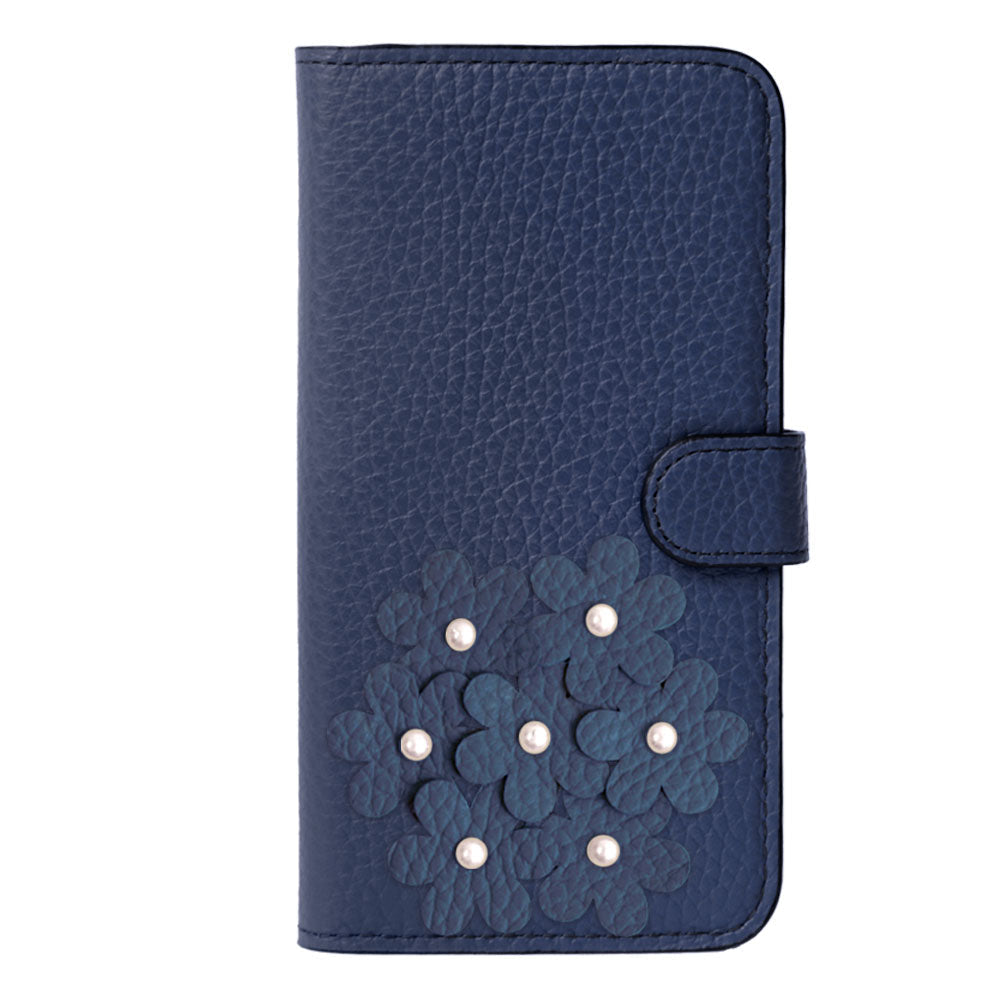 本革 32色 イタリアンシュリンクレザー あじさいモチーフ フラワーデコ手帳型ケース（ベルトあり） Google Pixelシリーズ