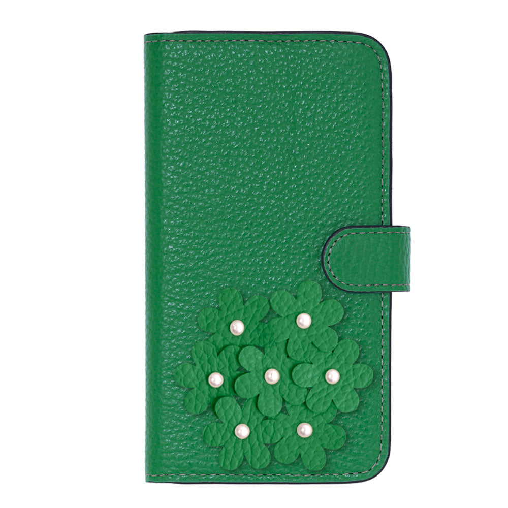 本革 32色 イタリアンシュリンクレザー あじさいモチーフ フラワーデコ手帳型ケース（ベルトあり） Google Pixelシリーズ