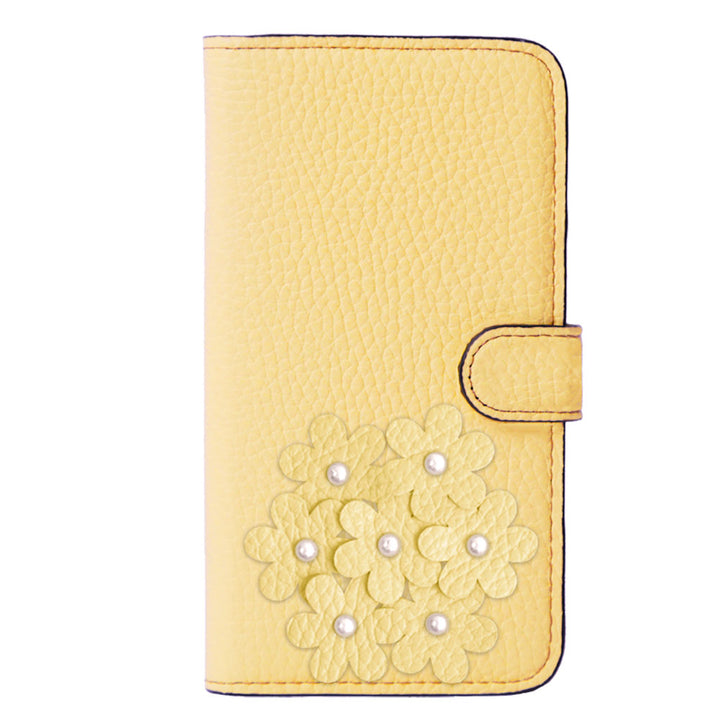 本革 32色 イタリアンシュリンクレザー あじさいモチーフ フラワーデコ手帳型ケース（ベルトあり）