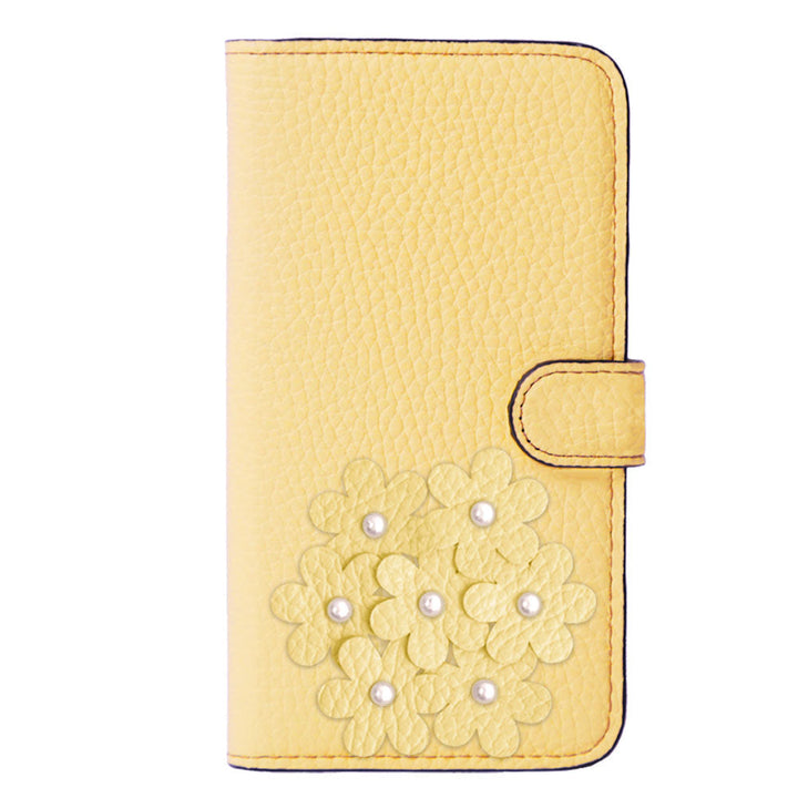 本革 32色 イタリアンシュリンクレザー あじさいモチーフ フラワーデコ手帳型ケース（ベルトあり） iPhoneシリーズ