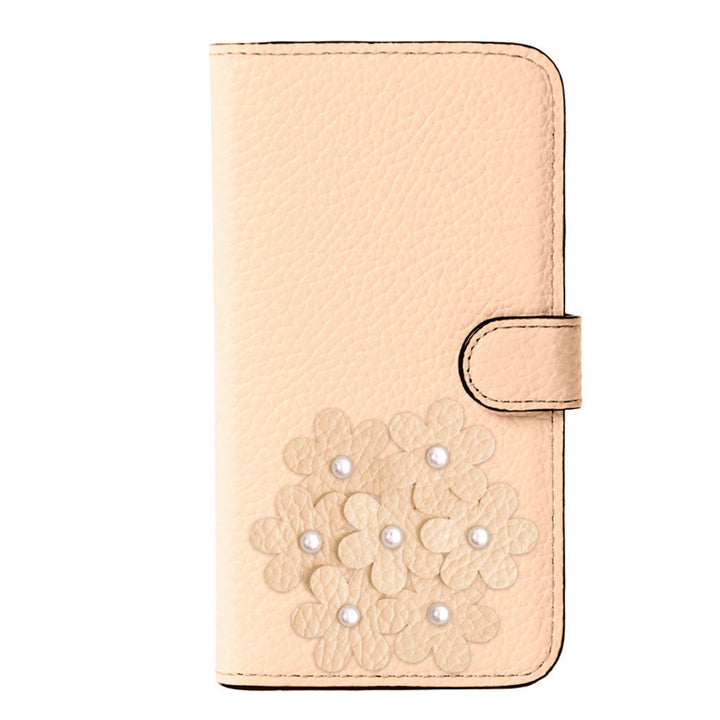 本革 32色 イタリアンシュリンクレザー あじさいモチーフ フラワーデコ手帳型ケース（ベルトあり） Google Pixelシリーズ