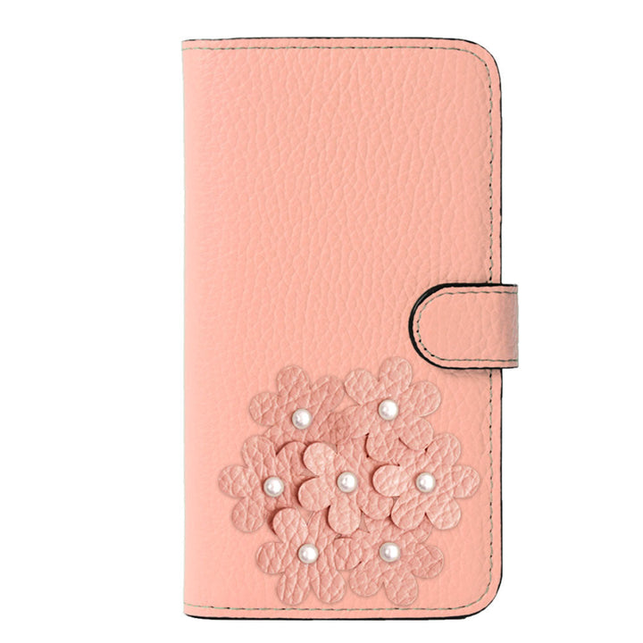 本革 32色 イタリアンシュリンクレザー あじさいモチーフ フラワーデコ手帳型ケース（ベルトあり） Google Pixelシリーズ