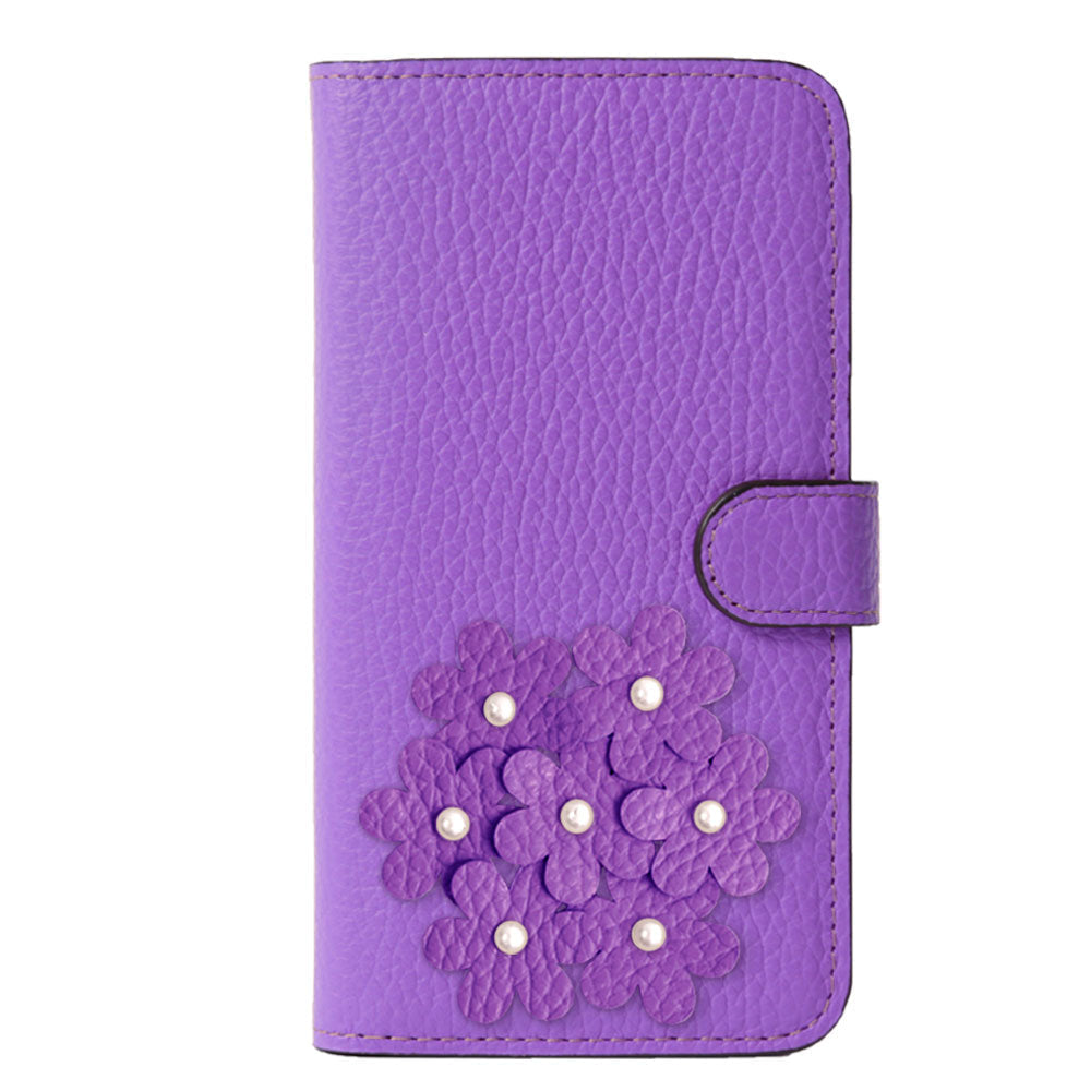 本革 32色 イタリアンシュリンクレザー あじさいモチーフ フラワーデコ手帳型ケース（ベルトあり） Google Pixelシリーズ