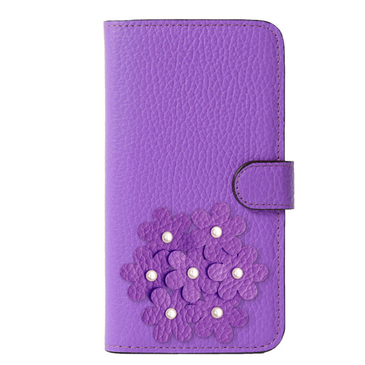 本革 32色 イタリアンシュリンクレザー あじさいモチーフ フラワーデコ手帳型ケース（ベルトあり） Google Pixelシリーズ