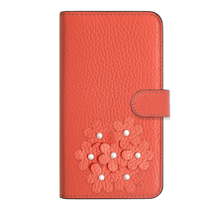 本革 32色 イタリアンシュリンクレザー あじさいモチーフ フラワーデコ手帳型ケース（ベルトあり） iPhoneシリーズ