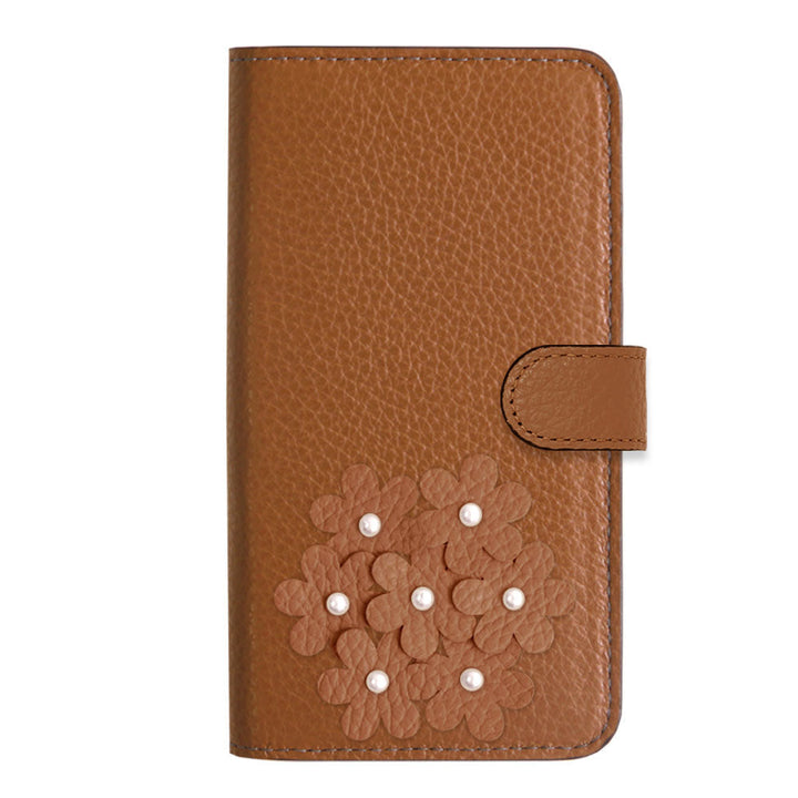 本革 32色 イタリアンシュリンクレザー あじさいモチーフ フラワーデコ手帳型ケース（ベルトあり） Google Pixelシリーズ