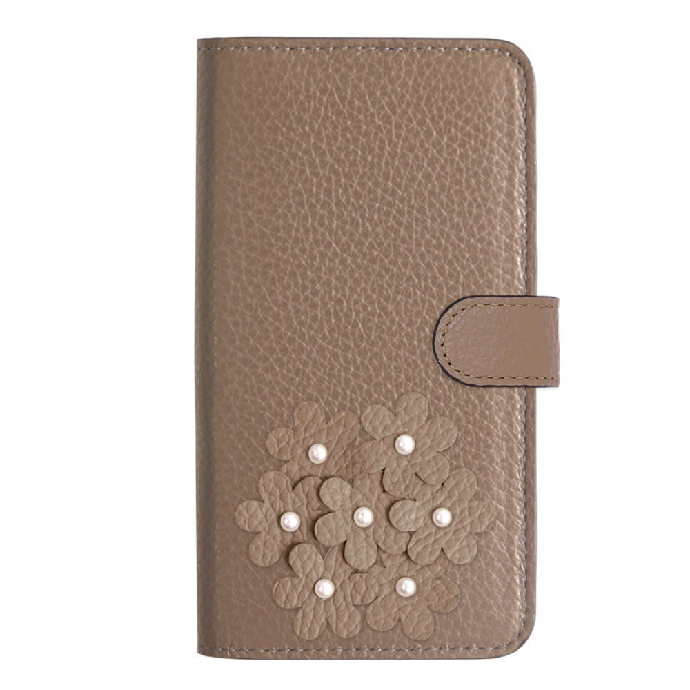 本革 32色 イタリアンシュリンクレザー あじさいモチーフ フラワーデコ手帳型ケース（ベルトあり） Google Pixelシリーズ