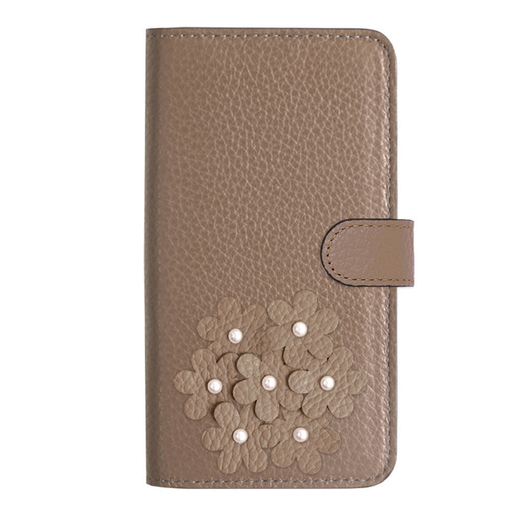 本革 32色 イタリアンシュリンクレザー あじさいモチーフ フラワーデコ手帳型ケース（ベルトあり） Galaxyシリーズ