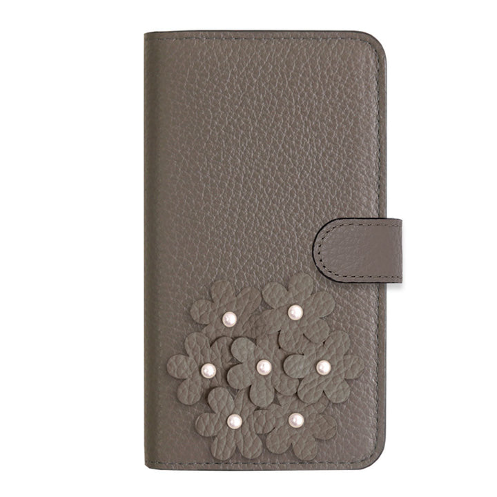 本革 32色 イタリアンシュリンクレザー あじさいモチーフ フラワーデコ手帳型ケース（ベルトあり） Google Pixelシリーズ