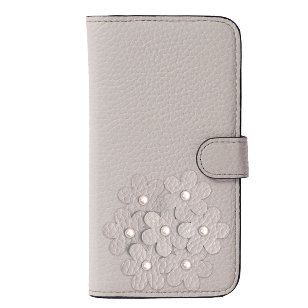 本革 32色 イタリアンシュリンクレザー あじさいモチーフ フラワーデコ手帳型ケース（ベルトあり） Galaxyシリーズ