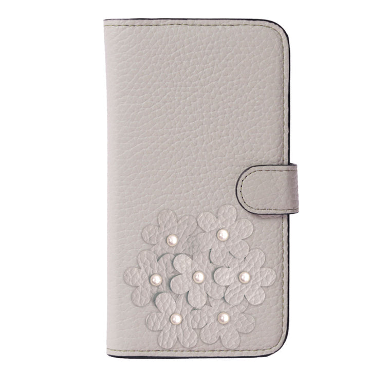 本革 32色 イタリアンシュリンクレザー あじさいモチーフ フラワーデコ手帳型ケース（ベルトあり） Galaxyシリーズ