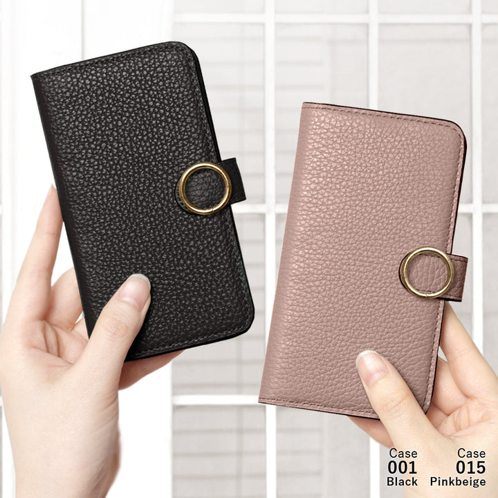 Genuine leather 32 colors Italian shrink leather card storage gold ring notebook-style case (with belt)