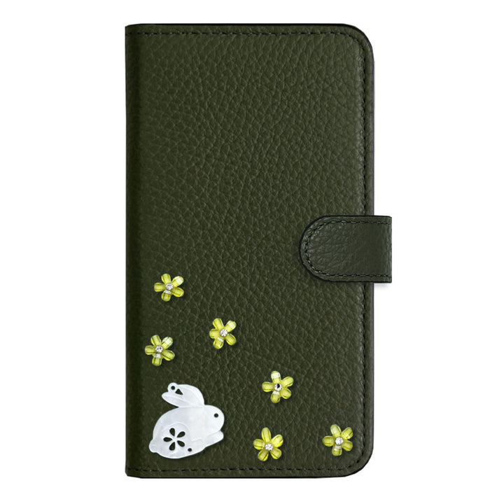 【POPUP限定販売】本革 32色 イタリアンシュリンクレザー 本革 ベルト付き うさぎ 手帳型ケース（ベルトあり）