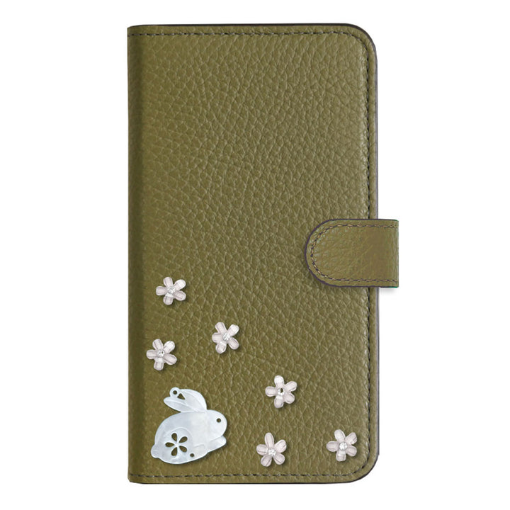 【POPUP限定販売】本革 32色 イタリアンシュリンクレザー 本革 ベルト付き うさぎ 手帳型ケース（ベルトあり）