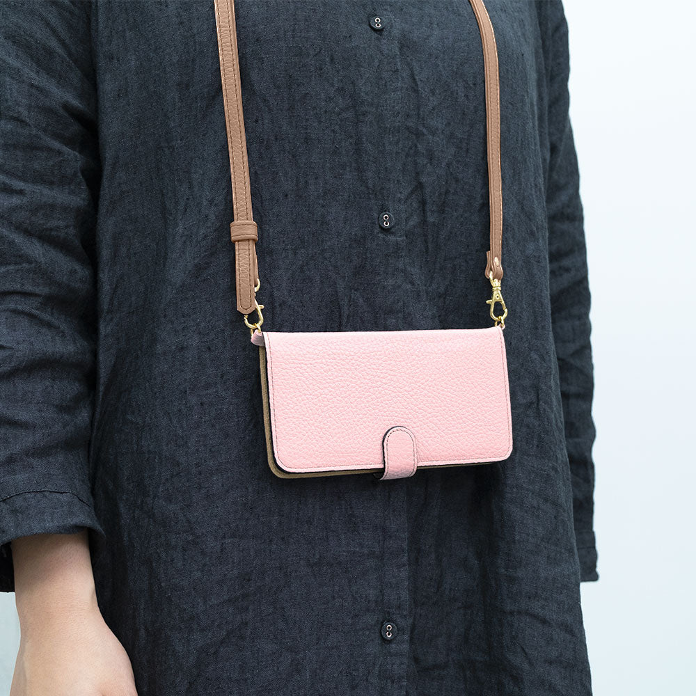 Genuine leather 32 colors Italian shrink leather shoulder strap included notebook-style case (with belt)